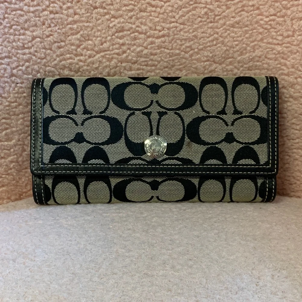 Coach Signature Canvas Wallet in Black and Tan